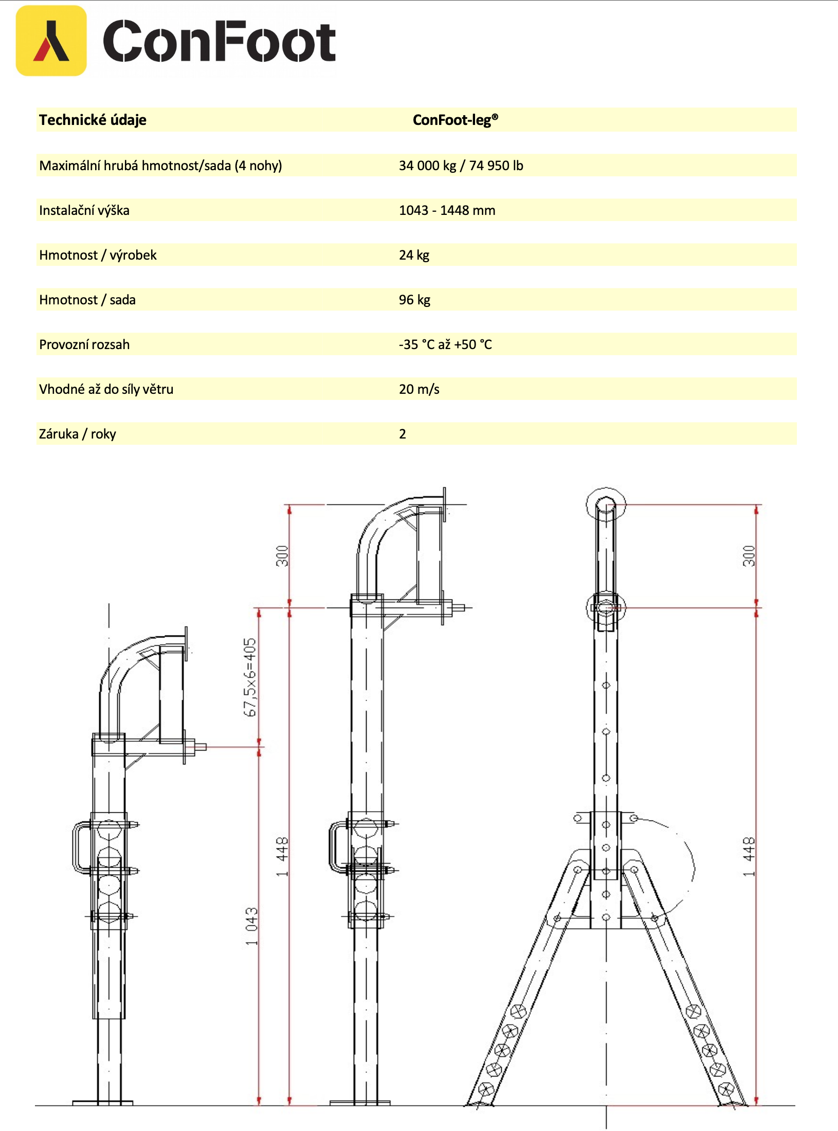 ConFoot container legs technical specifications